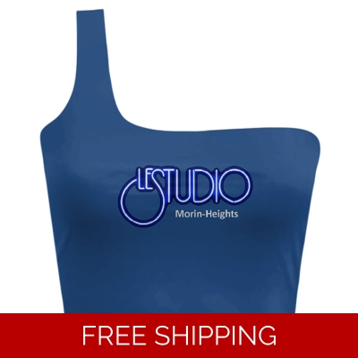 Custom 3D Slant Shoulder Tops Le Studio MH White & Blue Logo